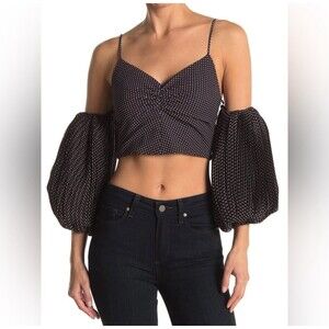 Alice + Olivia Kamila Off Shoulder Crop Going Out Top Small Puff Boho Festival